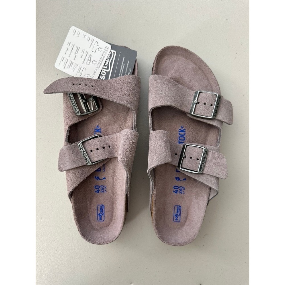 Birkenstock Arizona Narrow Sandal 40 L9 M7 Faded Purple Suede Soft Footbed NIB